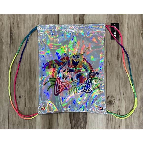 Lisa Frank SpongeBob SquarePants Holographic Drawstring Cinch Bag Backpack NWT - Picture 1 of 7